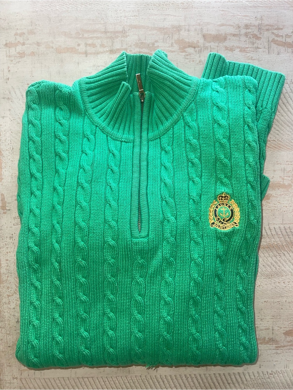 Ralph Lauren Kelly Green Cable-Knit Half-Zip Sweater